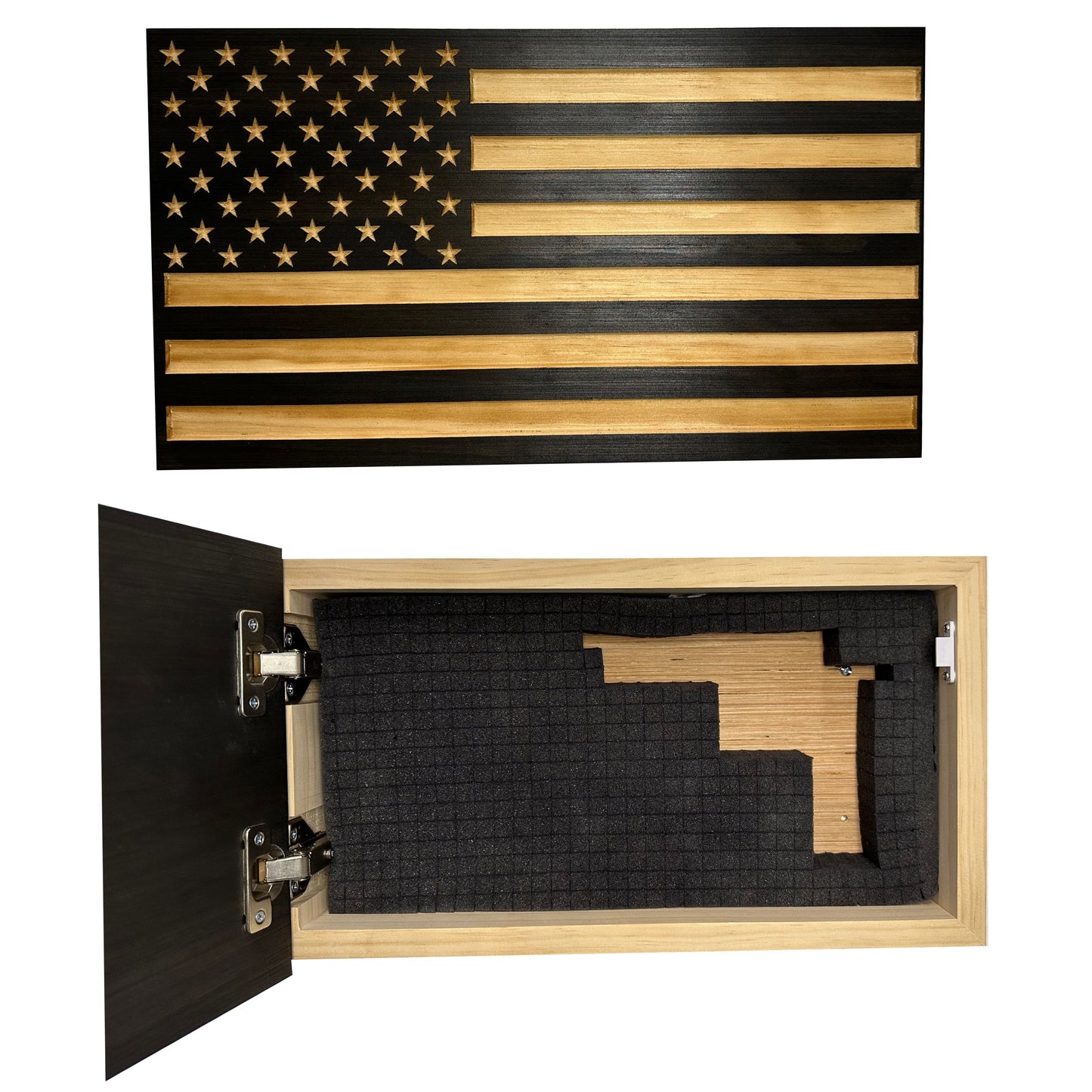 Carved American Flag Decorative Wall-Mounted Secure Gun Cabinet