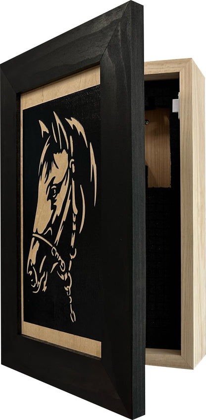 Hidden Gun Safe Black Horse Wall Art Decoration - Secure Gun Cabinet by Bellewood Designs