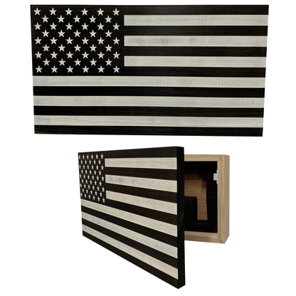 American Flag Decorative & Secure Wall-Mounted Gun Cabinet (Black & White Distressed)