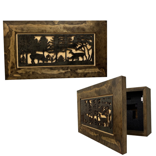 Decorative Deer Scene Wall-Mounted Secure Gun Cabinet - Gun Safe To Securely Store Your Gun & Home Self Defense Gear