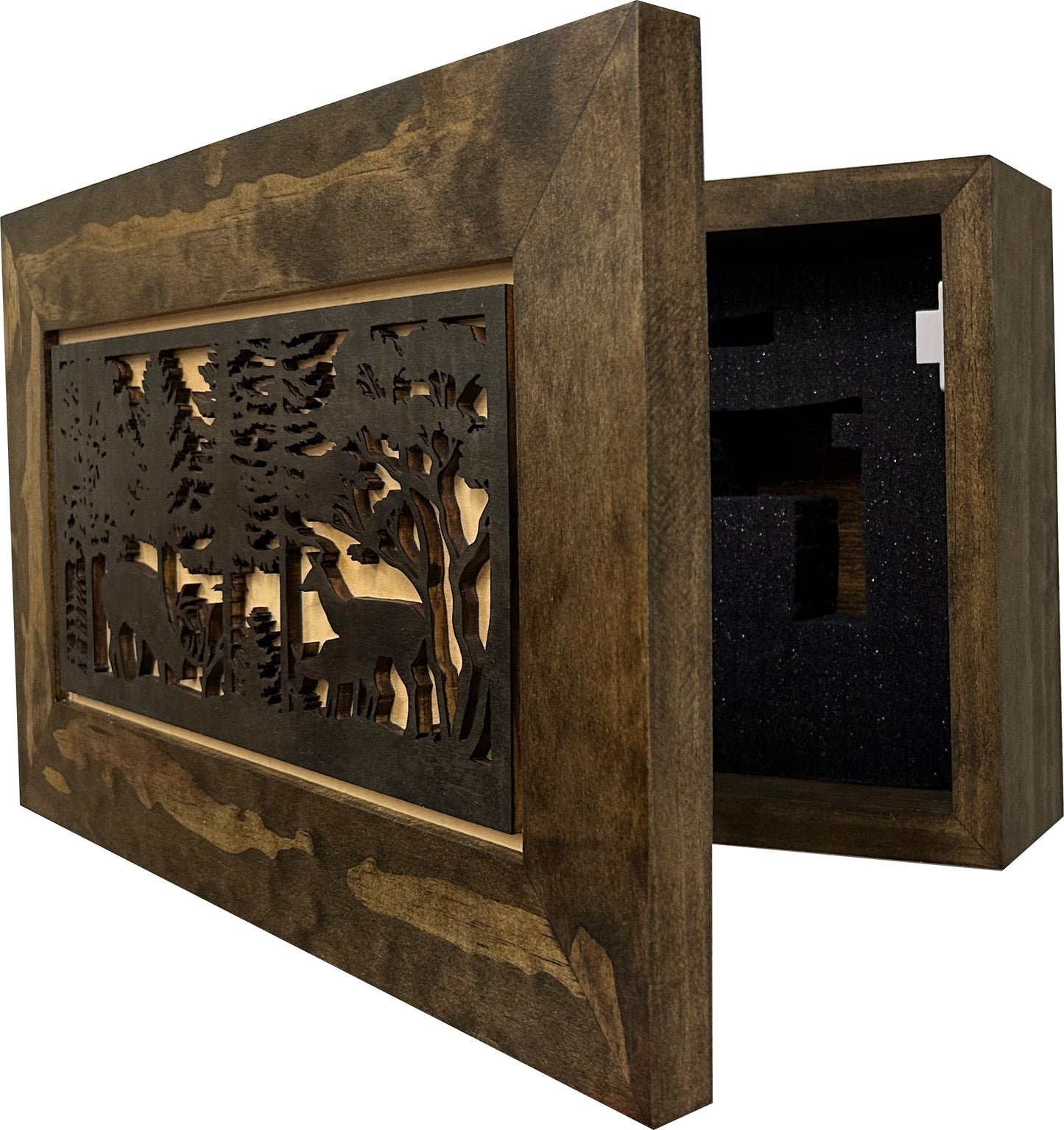 Decorative Deer Scene Wall-Mounted Secure Gun Cabinet - Gun Safe To Securely Store Your Gun & Home Self Defense Gear