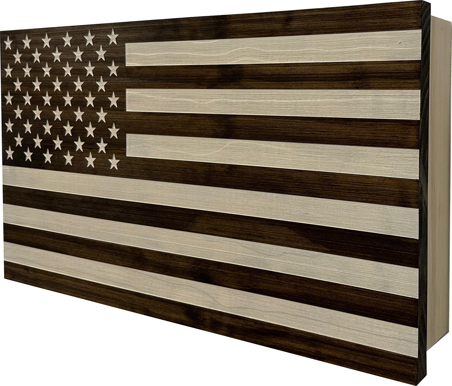 American Flag Decorative & Secure Wall-Mounted Gun Cabinet (Dark Walnut)