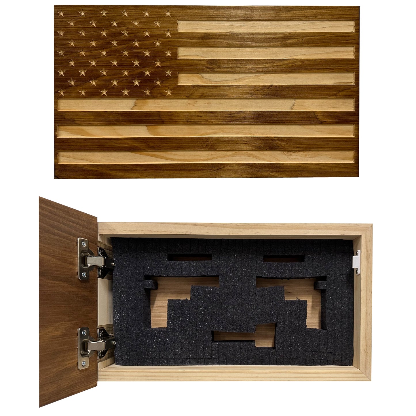 Carved American Flag Decorative Wall-Mounted Secure Gun Cabinet