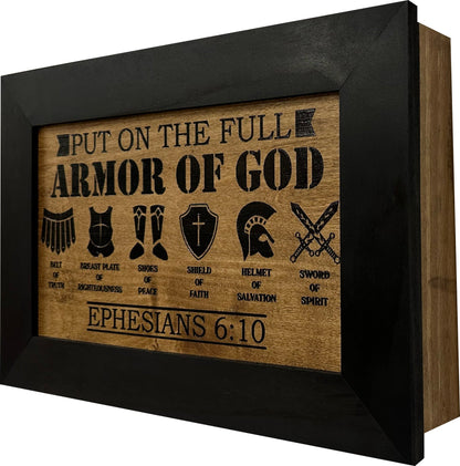 Hidden Gun Cabinet Put On The Full Armor Of God, Secure Concealed Ephesians 6:10 Gun Safe by Bellewood Designs