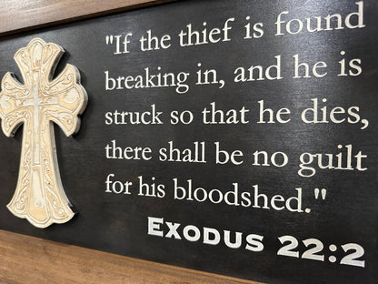 Decorative Gun Cabinet Wall-Mounted & Secure with a Cross and Exodus 22:2 - Gun safe To Securely Store Your Gun & Home Self Defense Gear