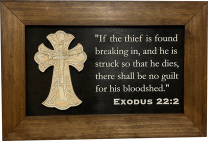 Decorative Gun Cabinet Wall-Mounted & Secure with a Cross and Exodus 22:2 - Gun safe To Securely Store Your Gun & Home Self Defense Gear