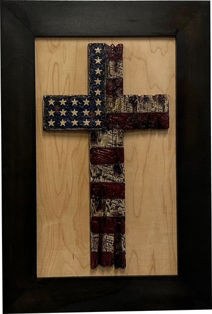 American Flag Cross Decorative Wall-Mounted Secure Gun Cabinet