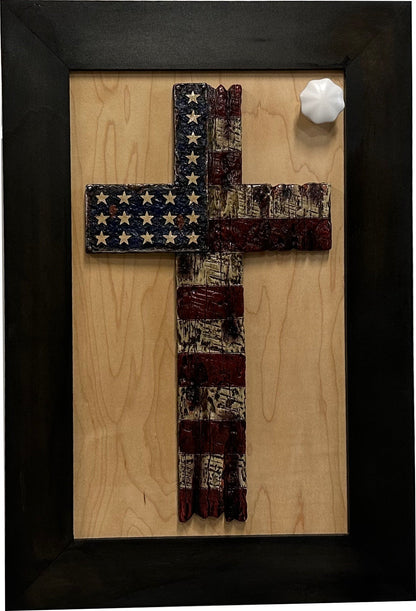 American Flag Cross Decorative Wall-Mounted Secure Gun Cabinet