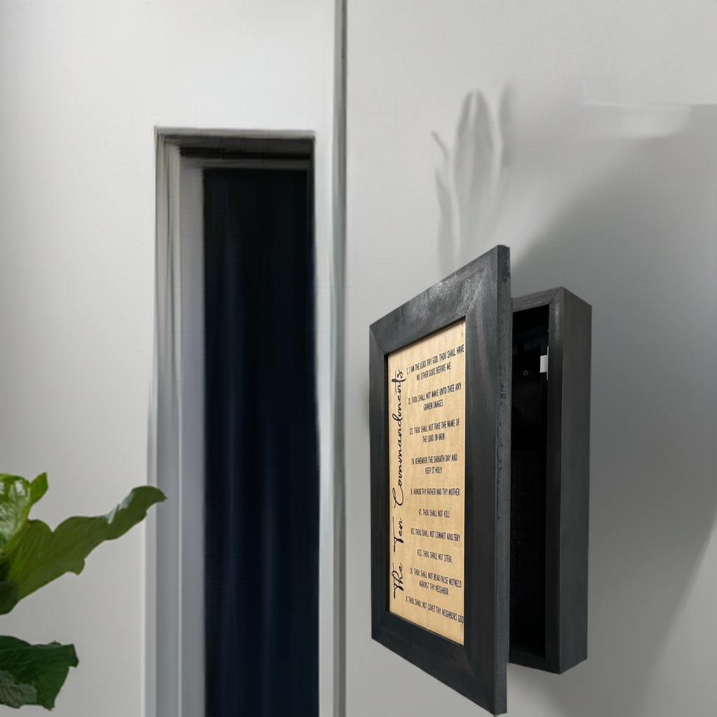 Concealed Gun Storage Cabinet with The Ten Commandments