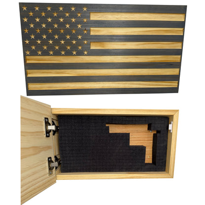 Carved American Flag Decorative Wall-Mounted Secure Gun Cabinet