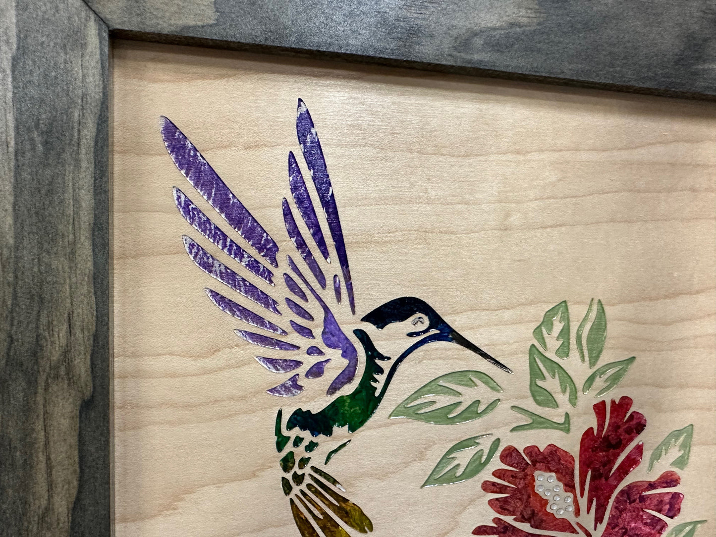 Decorative Wooden Gun Safe with Hummingbird and Hibiscus