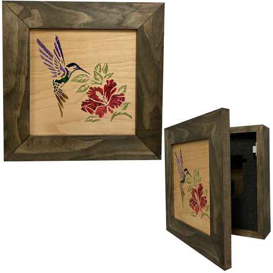 Decorative Wooden Gun Safe with Hummingbird and Hibiscus