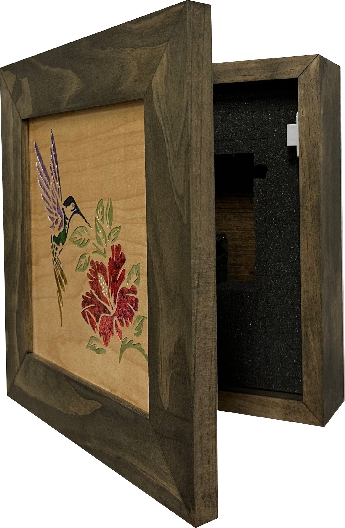 Decorative Wooden Gun Safe with Hummingbird and Hibiscus