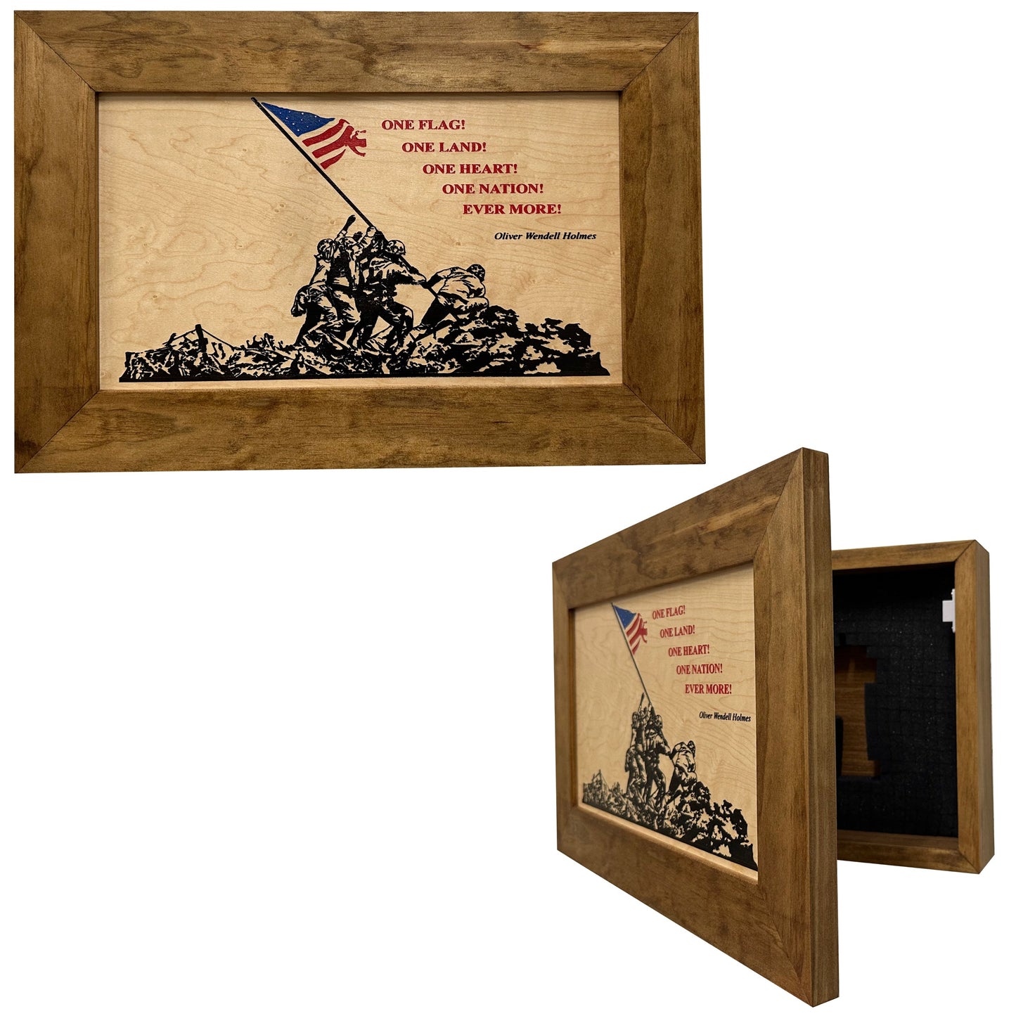 Iwo Jima Flag Raising Decorative Wall-Mounted Secure Gun Cabinet