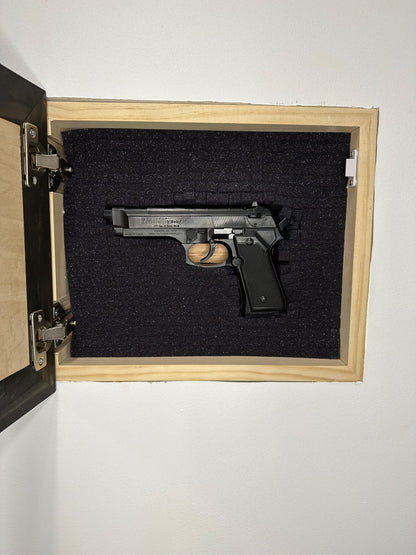 Hidden Gun Safe Recessed In Wall With Luke 11:21 Bible Verse Decoration - Recess In The Wall or Mount On The Wall by Bellewood Designs