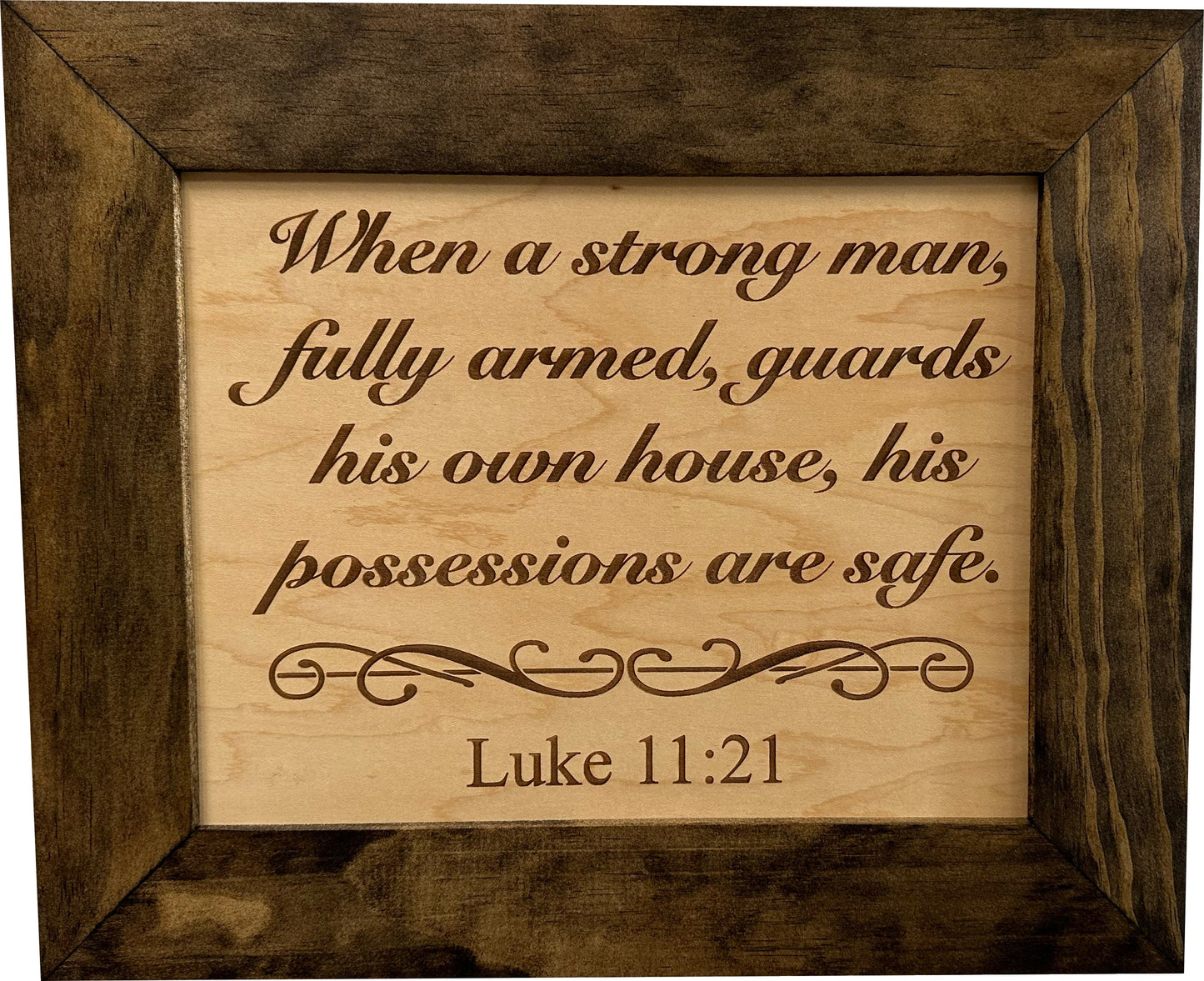 Hidden Gun Safe Recessed In Wall With Luke 11:21 Bible Verse Decoration - Recess In The Wall or Mount On The Wall by Bellewood Designs