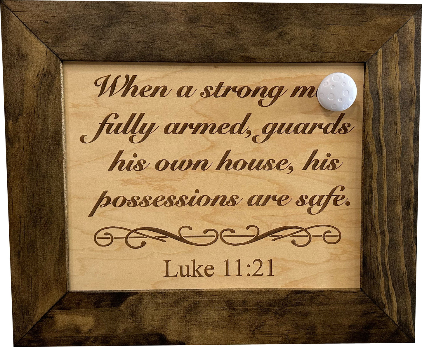 Hidden Gun Safe Recessed In Wall With Luke 11:21 Bible Verse Decoration - Recess In The Wall or Mount On The Wall by Bellewood Designs