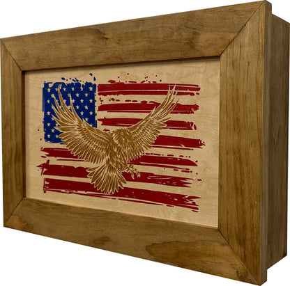 Bald Eagle & American Flag Patriotic Decorative Wall-Mounted Secure Gun Cabinet