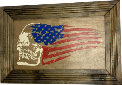 Decorative and Secure Gun Cabinet with Skull & American Flag Design