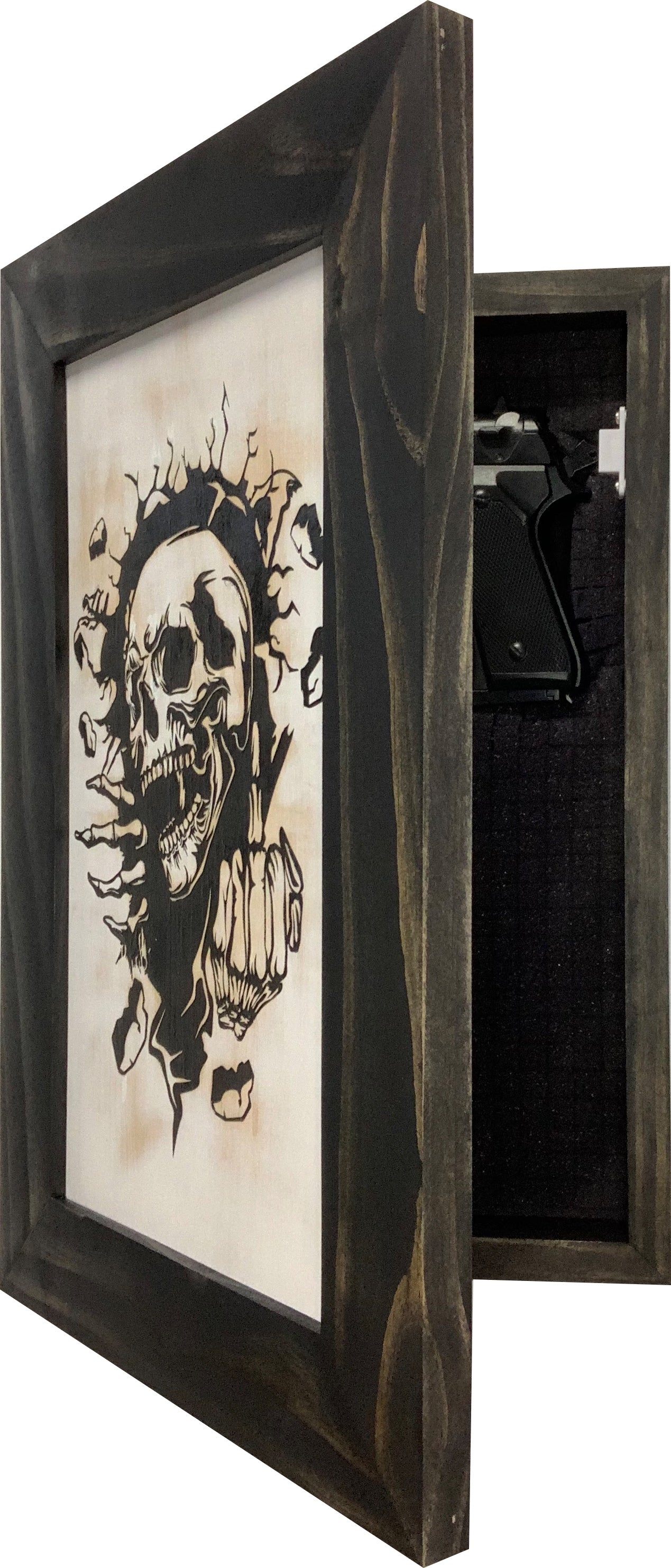 Gothic Skull Giving Middle Finger Decorative Gun Cabinet To Securely Store Your Gun In Any Room!