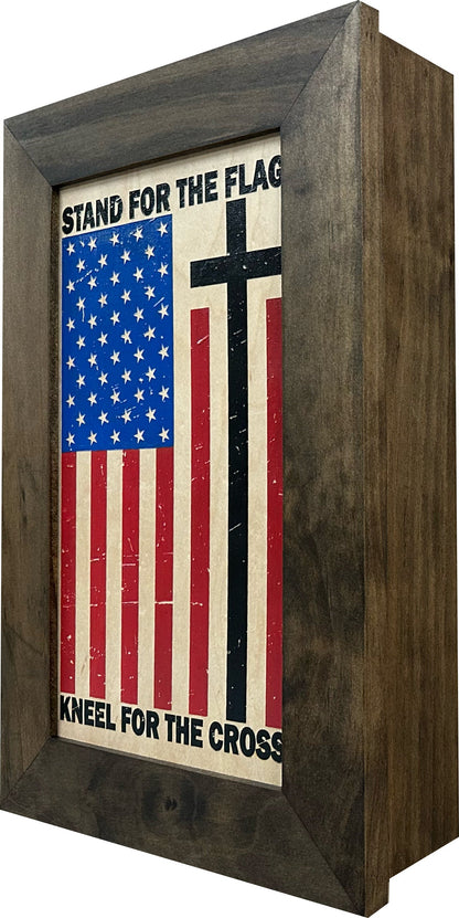 American Flag Hidden Gun Storage Cabinet - Stand For The Flag, Kneel For The Cross Concealed Gun Storage