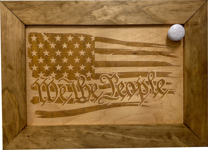 American Flag Gun Cabinet We The People Decorative and Secure Hidden Gun Safe (Natural)