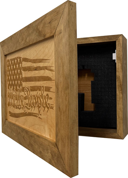 American Flag Gun Cabinet We The People Decorative and Secure Hidden Gun Safe (Natural)